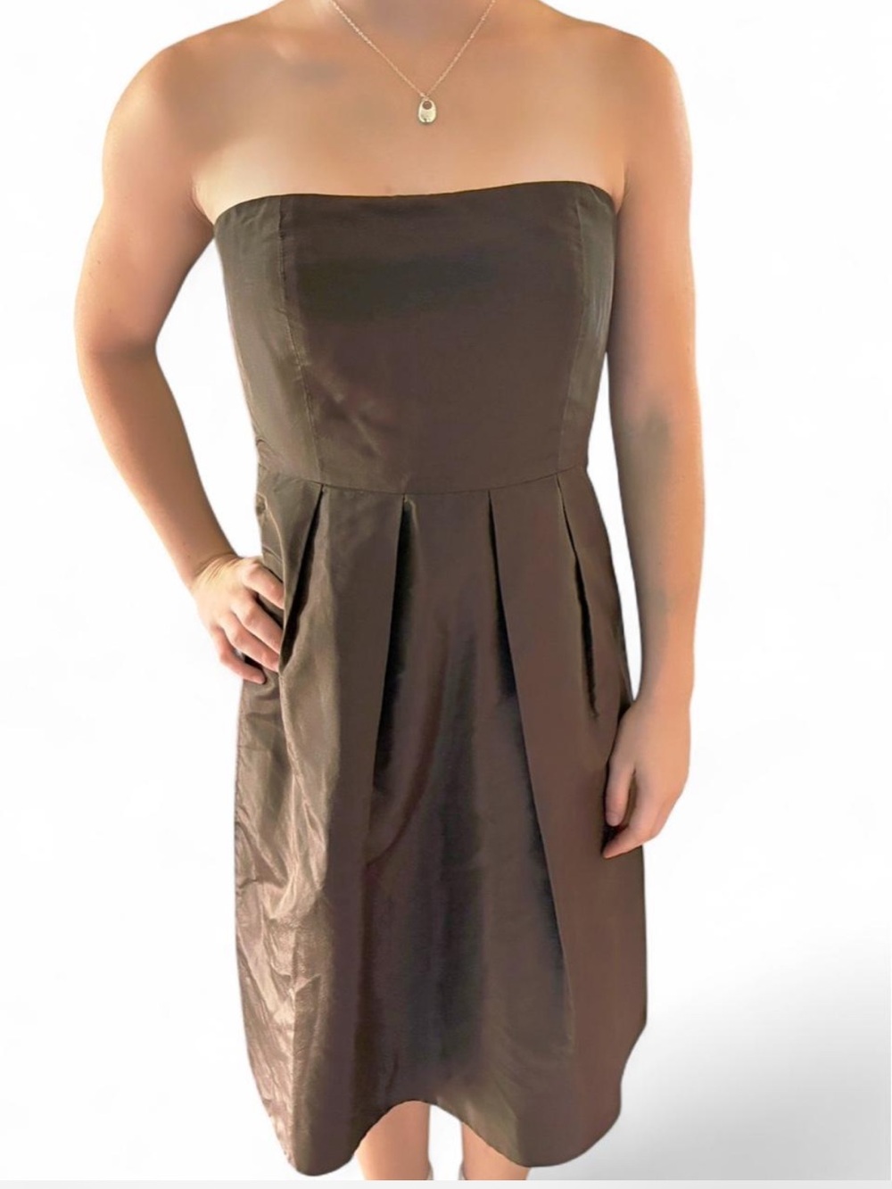 Y2K J. Crew Strapless Chocolate Brown Pleated Dress silk